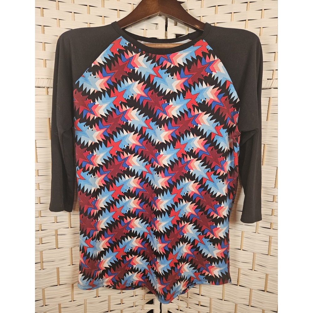 LuLaRoe Womens Size Medium Multicolor Stars & Stripes 3/4 Raglan Sleeve Tee